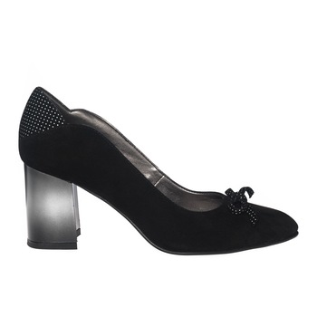 Pantofi dama din piele naturala - Negru Antilopa cu buline - R10 NAB Pantofi dama din piele naturala - Negru Antilopa cu buline - R10 NAB