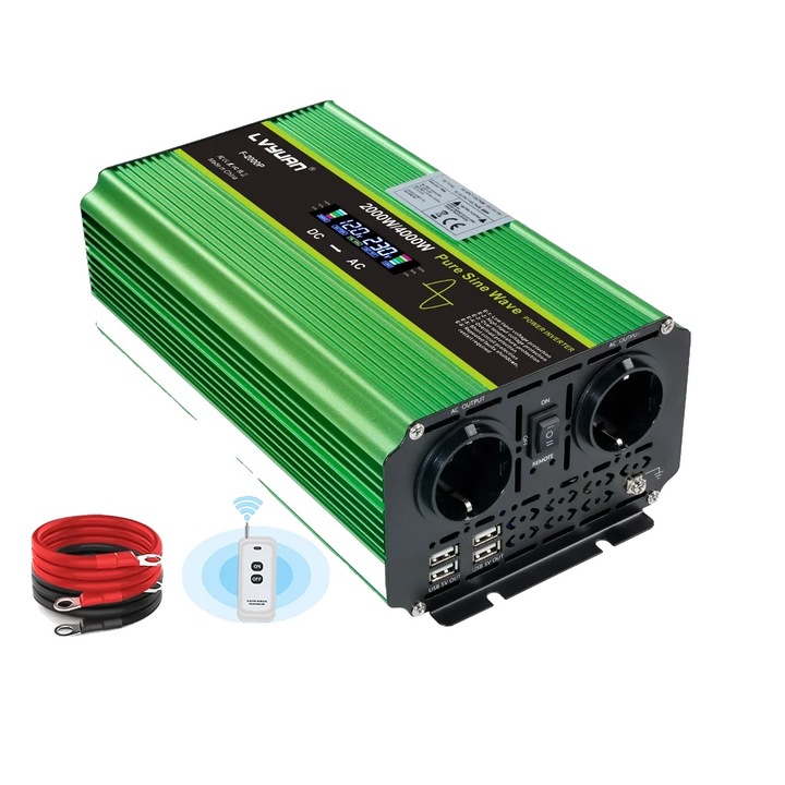 Inverter teljesítmény 24V 2000W-4000W, tiszta szinusz hullám, LCD kijelző, alumínium