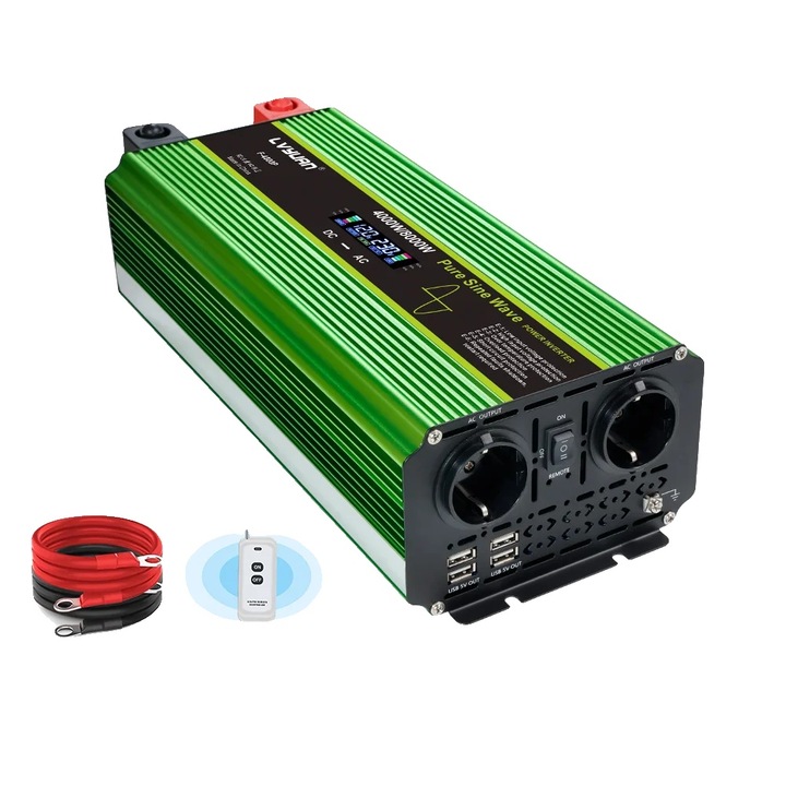 Inverter 24V 4000W-8000W, tiszta szinuszos, LCD kijelző, alumínium