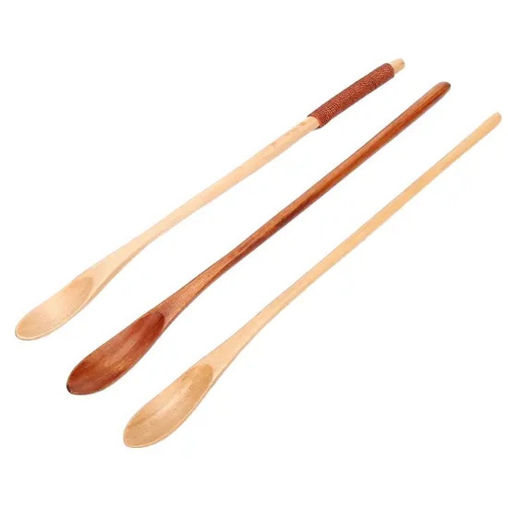 Set 3 linguri lungi din lemn pentru cafea lapte miere, ustensile bucatarie