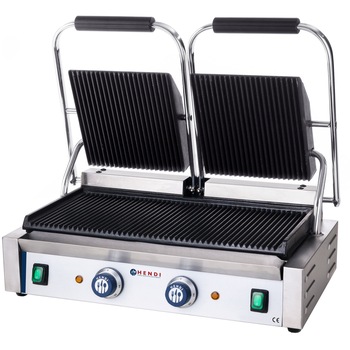 Grill Panini Hendi, 3600 W, invelis ceramic, Termostat, Argintiu Grill Panini Hendi, 3600 W, invelis ceramic, Termostat, Argintiu