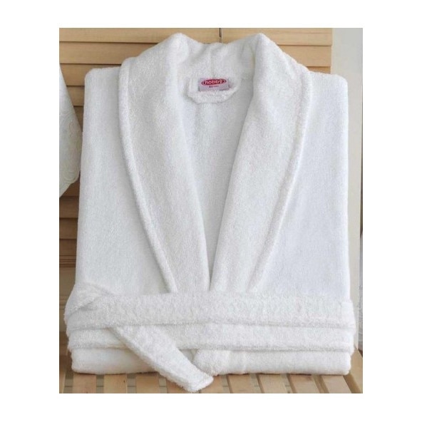 Halat de Baie Unisex Din Bumbac 100% Alb Pufos