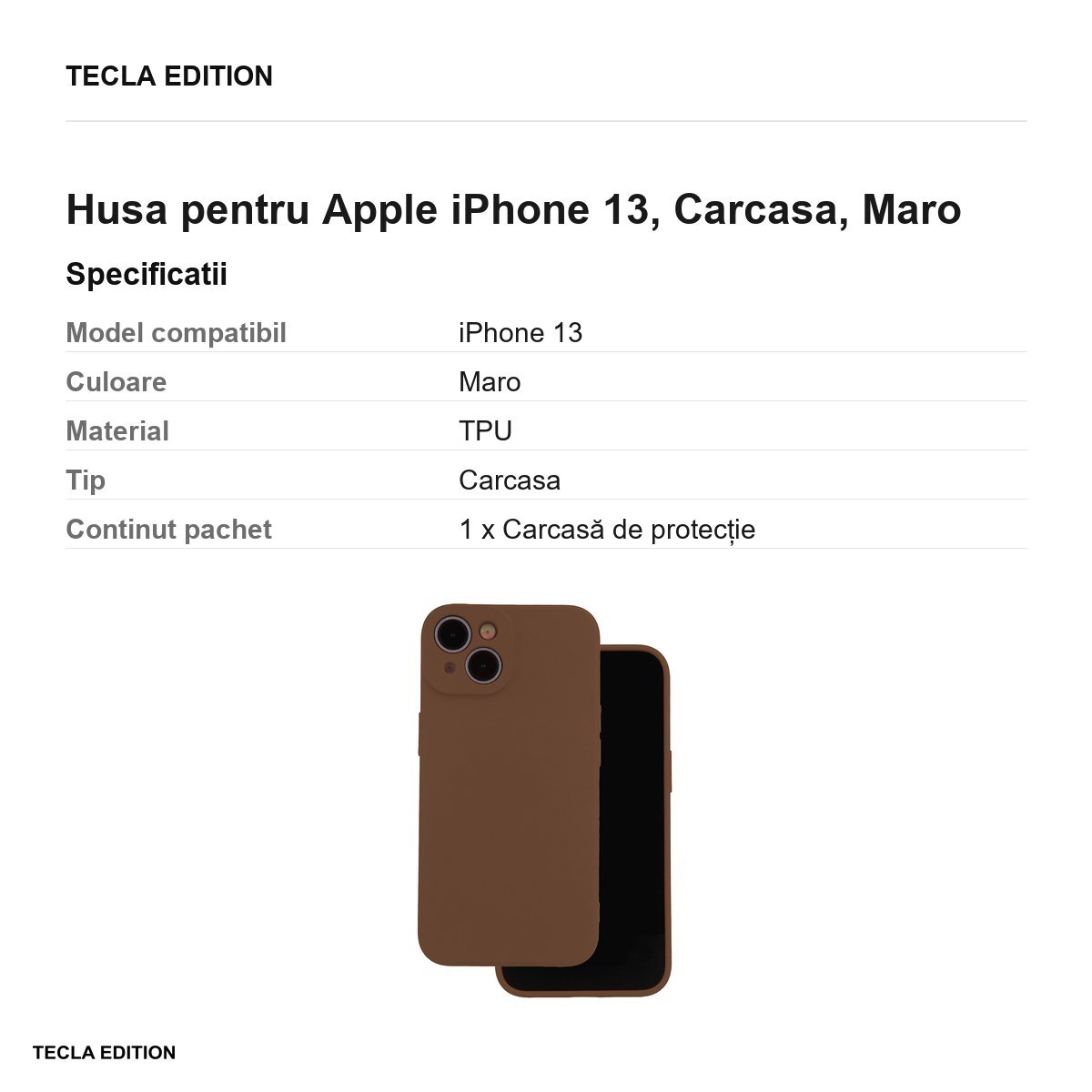 Husa Silicon pentru Apple iPhone 13, Carcasa, Maro