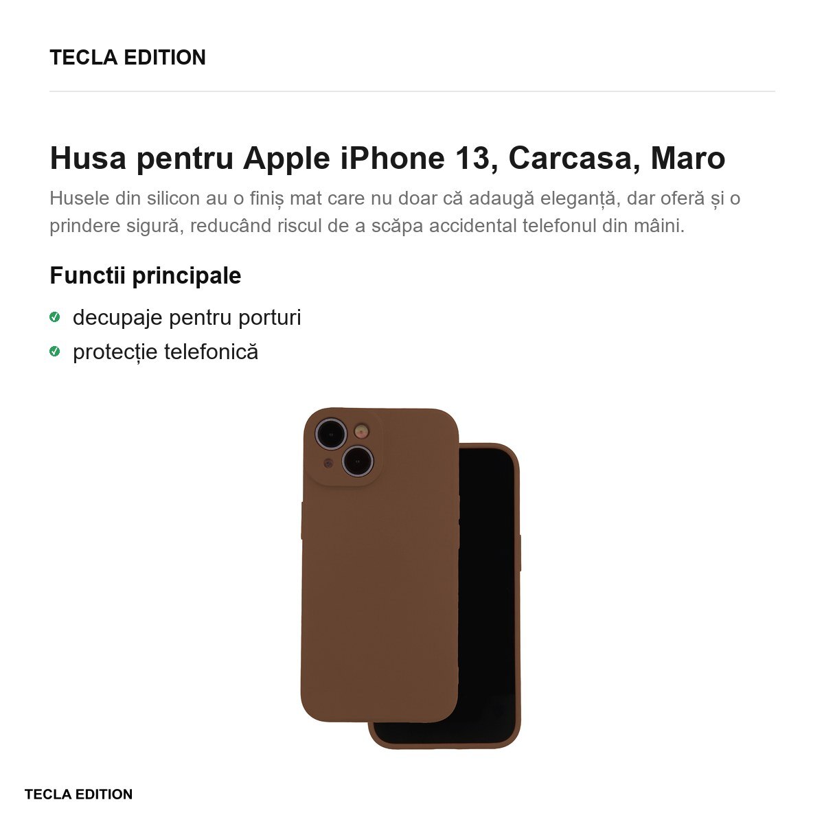 Husa Silicon pentru Apple iPhone 13, Carcasa, Maro