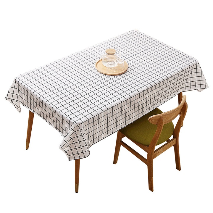 Vízálló PVC terítő, folt- és olajálló, kockás mintával, fekete/fehér, 90 x 137 cm, 5 db-os szett.