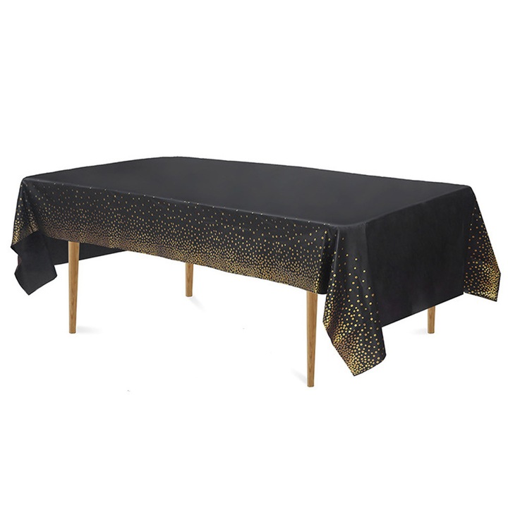 Carmdering EMAGFP-BST3015134-1-A műanyag terítő, eldobható, arany pöttyös mintával, fekete, 4 darabos szett, 137 x 274 cm
