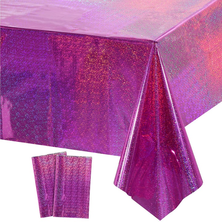 YANYXR asztalterítő szett 2 db holografikus irizáló rózsaszín piros 137x274cm