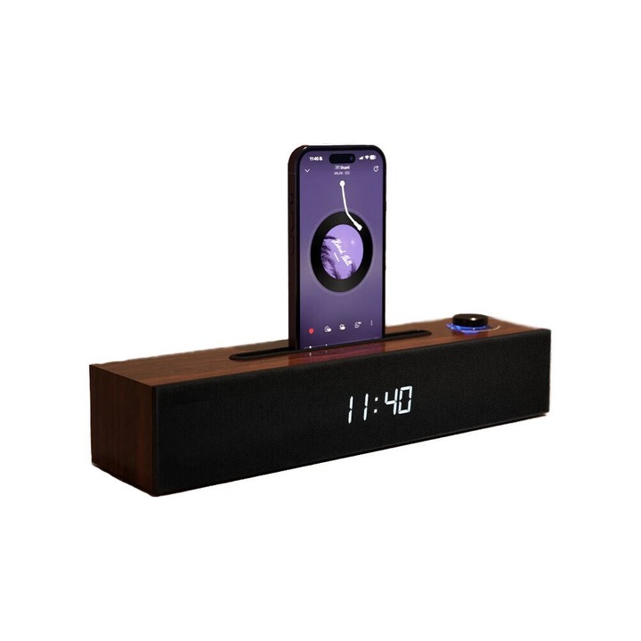 Boxa soundbar, dual mod, sunet natural, maro, 37x9.5x7cm