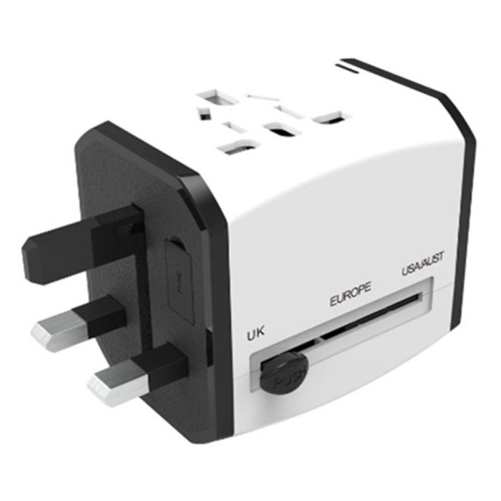 Adaptor priza calatorie, alb, 60x56x45mm, 110g