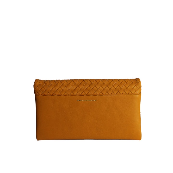 Geanta plic din piele naturala impletita manual, Dellaconte, Portocaliu