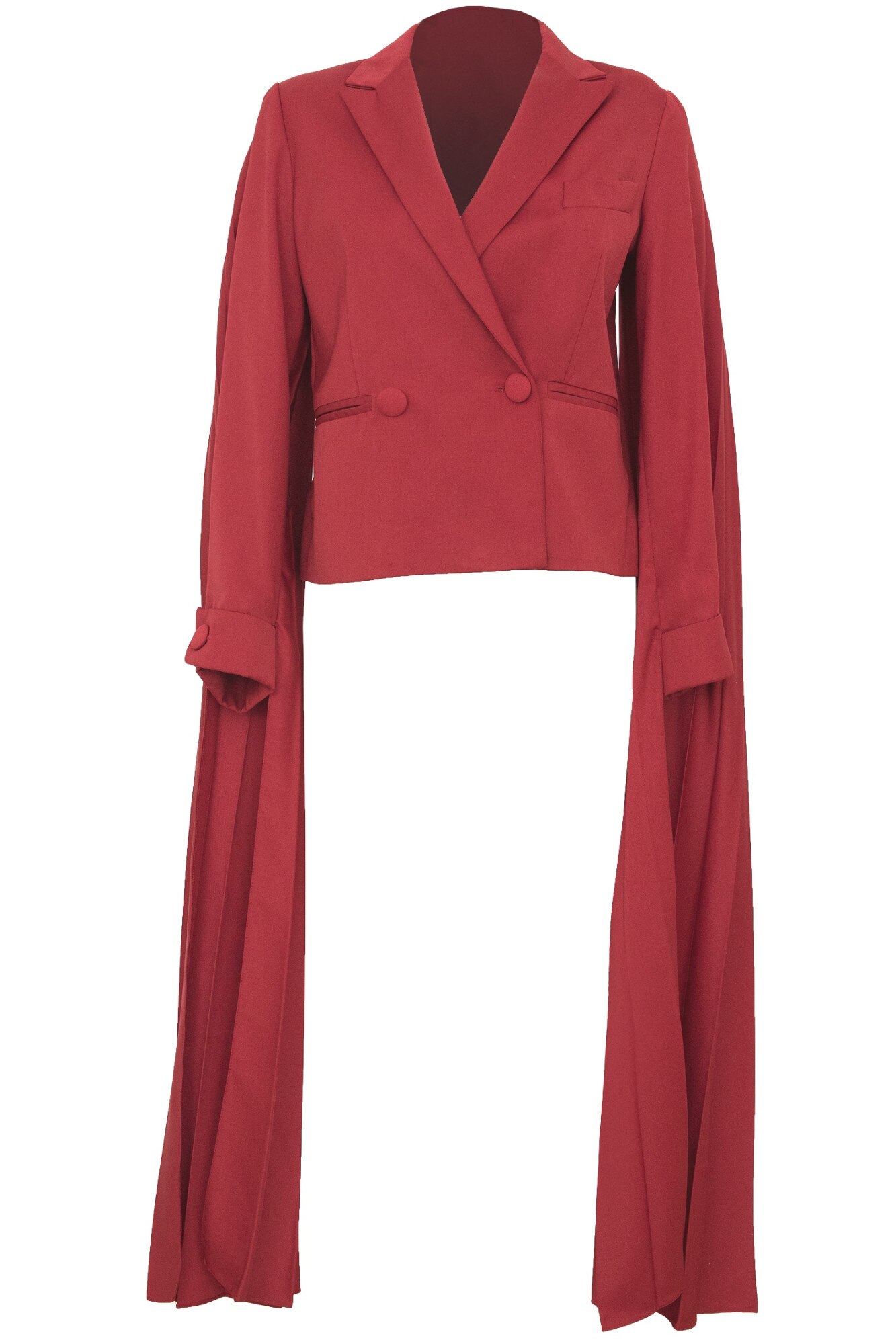 Sacou rosu cu maneci lungi plisate