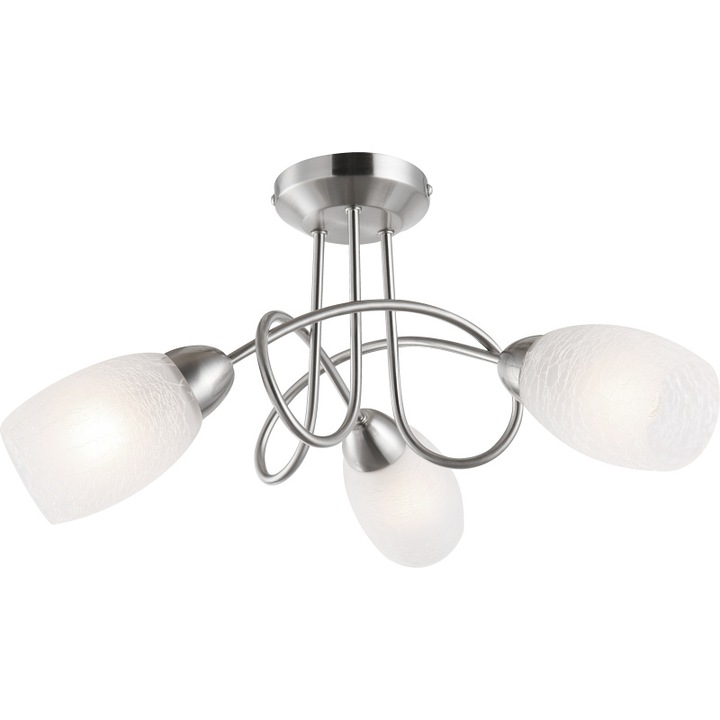 Plafoniera nichel mat, sticla optic crapat, D: 400, H: 250, excl 3xE14 40W 230V