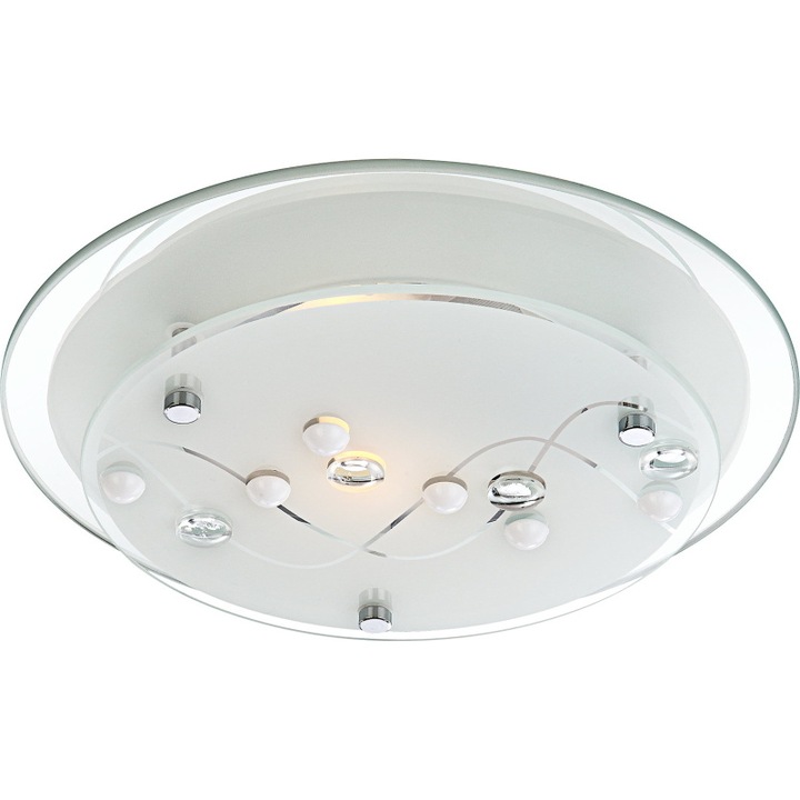 Plafoniera, crom, alb, sticla, pietre decorative, margine oglinda, D: 250, H: 85, excl 1xE27 ILLU 60W 230V