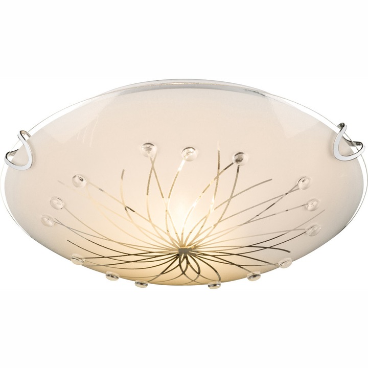 Plafoniera, crom, alb, sticla mata, pietre decorative transparente, linii decorative, D: 250, H: 60, excl 1xE27 ILLU 60W 230V