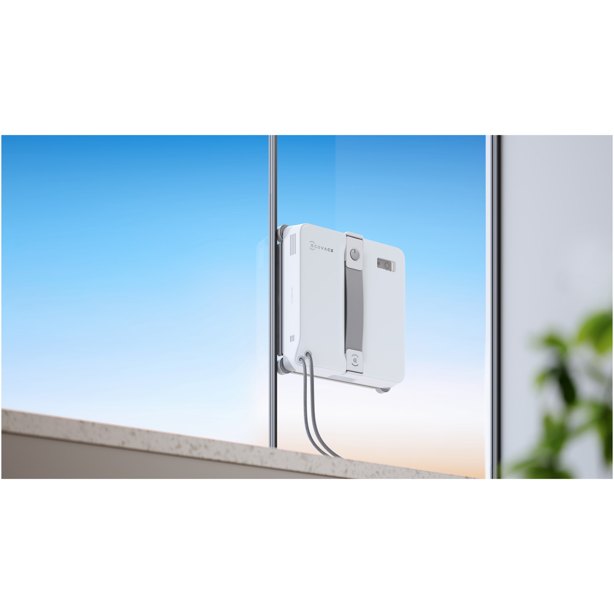 Robot de curatat geamuri WINBOT MINI 2 Ecovacs, tehnologie WIN-SLAM 4.0, putere de aspirare 3200 Pa, pad microfibra, rezervor 60ml, 4 moduri de curatare, alb/gri