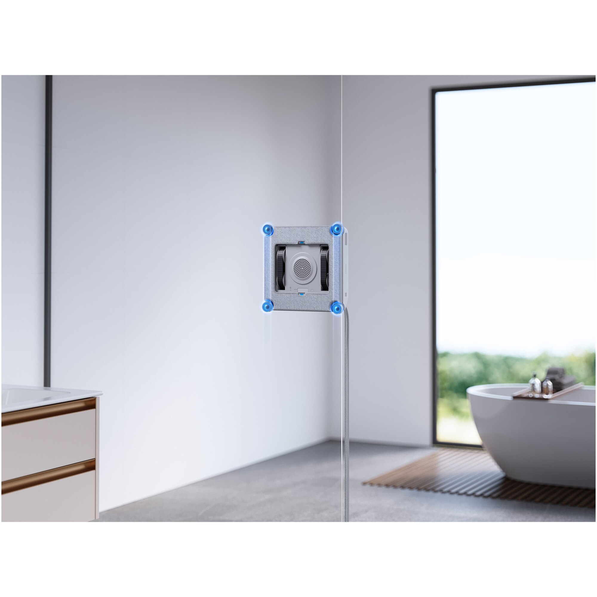 Robot de curatat geamuri WINBOT MINI 2 Ecovacs, tehnologie WIN-SLAM 4.0, putere de aspirare 3200 Pa, pad microfibra, rezervor 60ml, 4 moduri de curatare, alb/gri