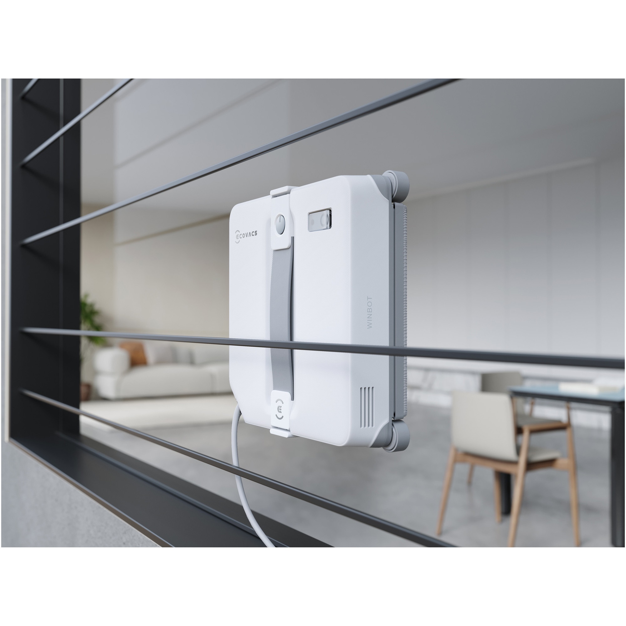 Robot de curatat geamuri WINBOT MINI 2 Ecovacs, tehnologie WIN-SLAM 4.0, putere de aspirare 3200 Pa, pad microfibra, rezervor 60ml, 4 moduri de curatare, alb/gri