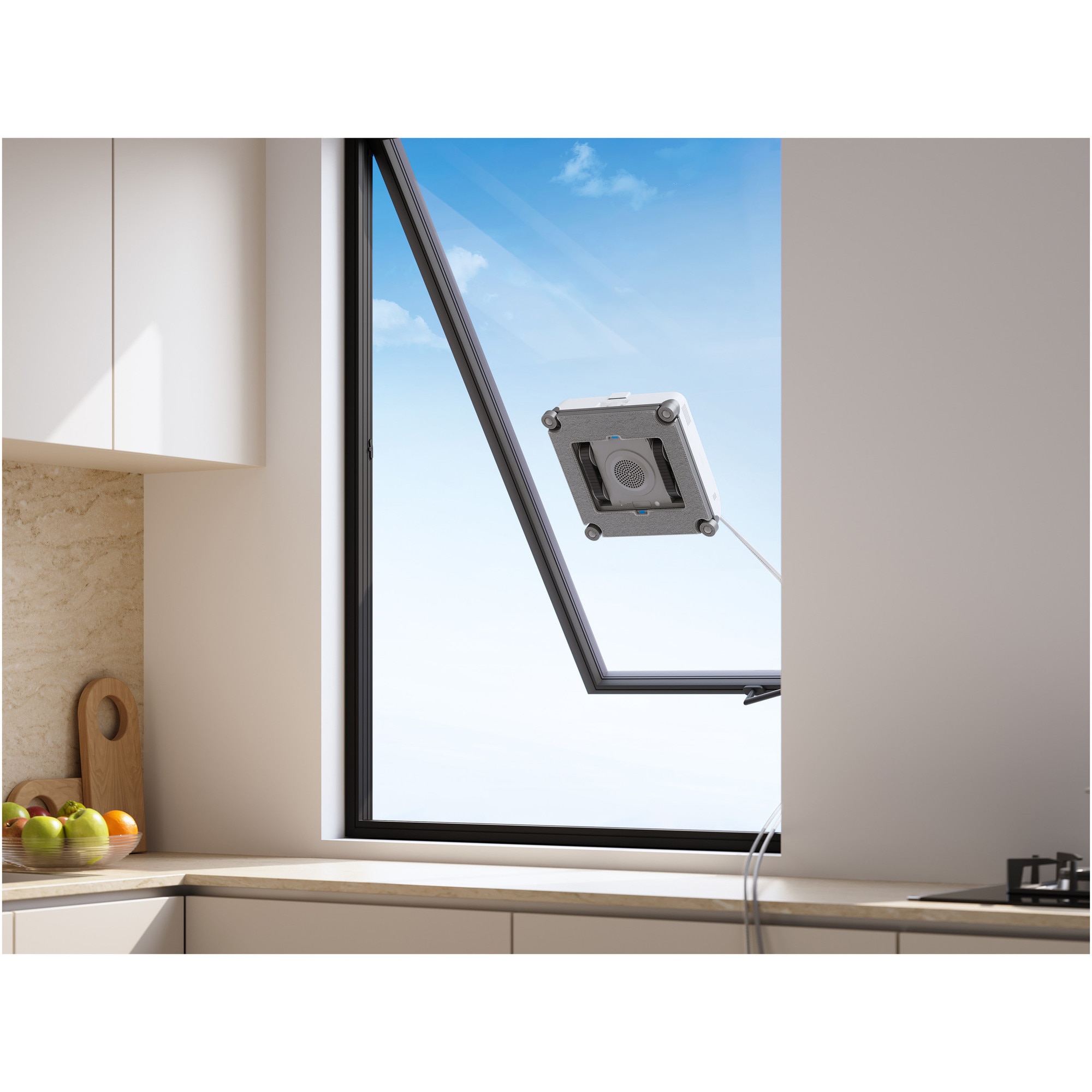 Robot de curatat geamuri WINBOT MINI 2 Ecovacs, tehnologie WIN-SLAM 4.0, putere de aspirare 3200 Pa, pad microfibra, rezervor 60ml, 4 moduri de curatare, alb/gri
