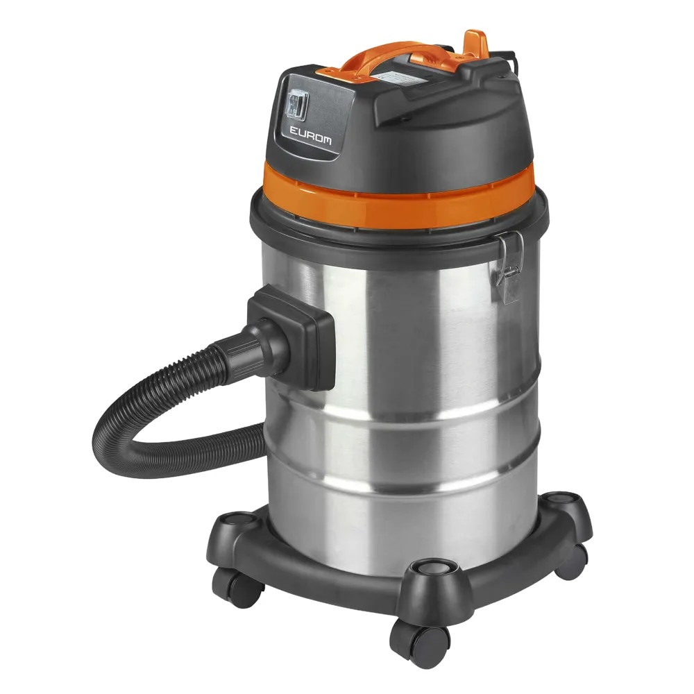Aspirator umed-uscat Eurom, Force 1240, capacitate reziduala 40 litri, putere aspirare 180 mbar, debit aer 45 l/s, protectie revarsare apa, comutator ON/OFF, filtru detasabil si lavabil manual/in masina de spalat, lungime cablu 10 m, inox/portocaliu