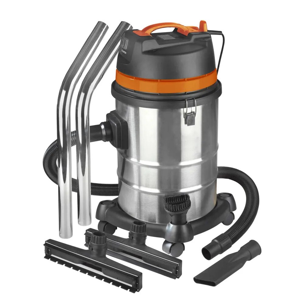 Aspirator umed-uscat Eurom, Force 1240, capacitate reziduala 40 litri, putere aspirare 180 mbar, debit aer 45 l/s, protectie revarsare apa, comutator ON/OFF, filtru detasabil si lavabil manual/in masina de spalat, lungime cablu 10 m, inox/portocaliu