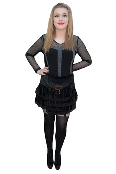 Fusta cu volanase, detaliu auriu vintage,D&J Exclusive, Negru Fusta cu volanase, detaliu auriu vintage,D&J Exclusive, Negru