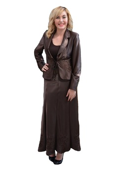 Costum elegant din trei piese, din satin, D&J Exclusive, Maro Costum elegant din trei piese, din satin, D&J Exclusive, Maro