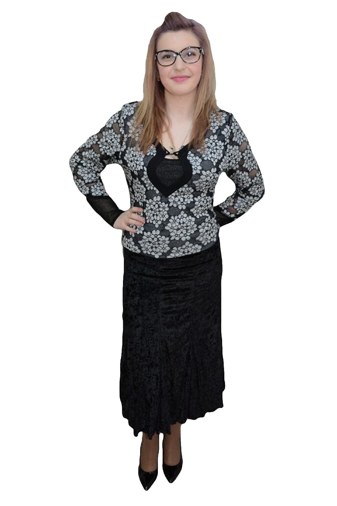 Fusta din catifea fina,design modern sus, D&J Exclusive,, Negru