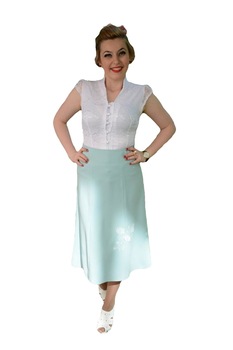 Fusta rafinata cu broderie si dantela, D&J Exclusive, Albastru Fusta rafinata cu broderie si dantela, D&J Exclusive, Albastru