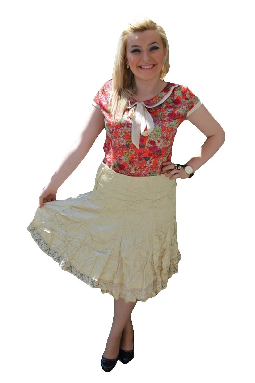 Fusta eleganta, model scurt cu croi asimetric, D&J Exclusive, Bej, 38