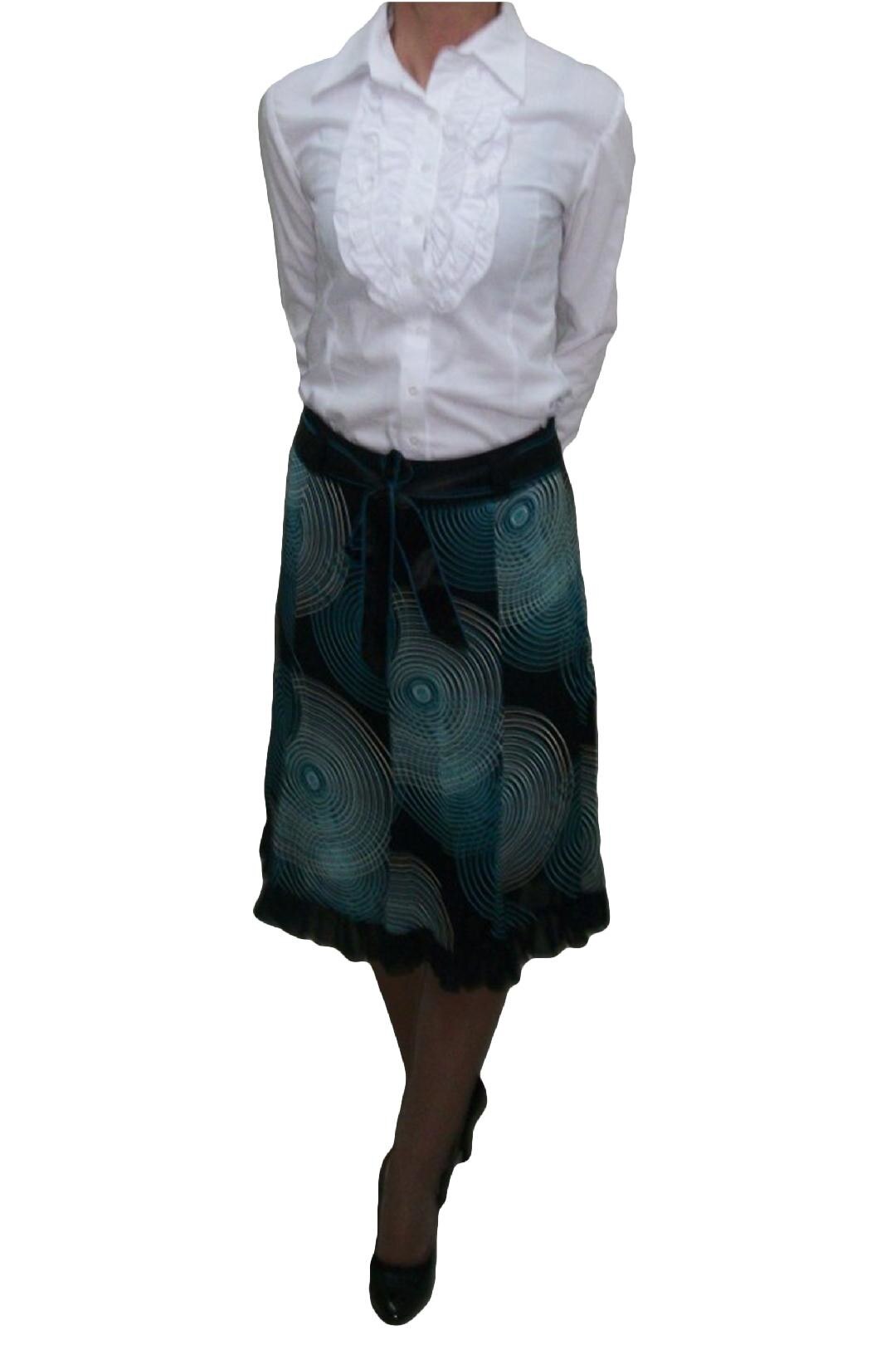 Fusta din voal, cu imprimeu in cercuri si volanase, D&J Exclusive, Turcoaz, 38