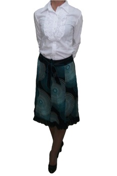 Fusta din voal, cu imprimeu in cercuri si volanase, D&J Exclusive, Turcoaz, 38 Fusta din voal, cu imprimeu in cercuri si volanase, D&J Exclusive, Turcoaz, 38