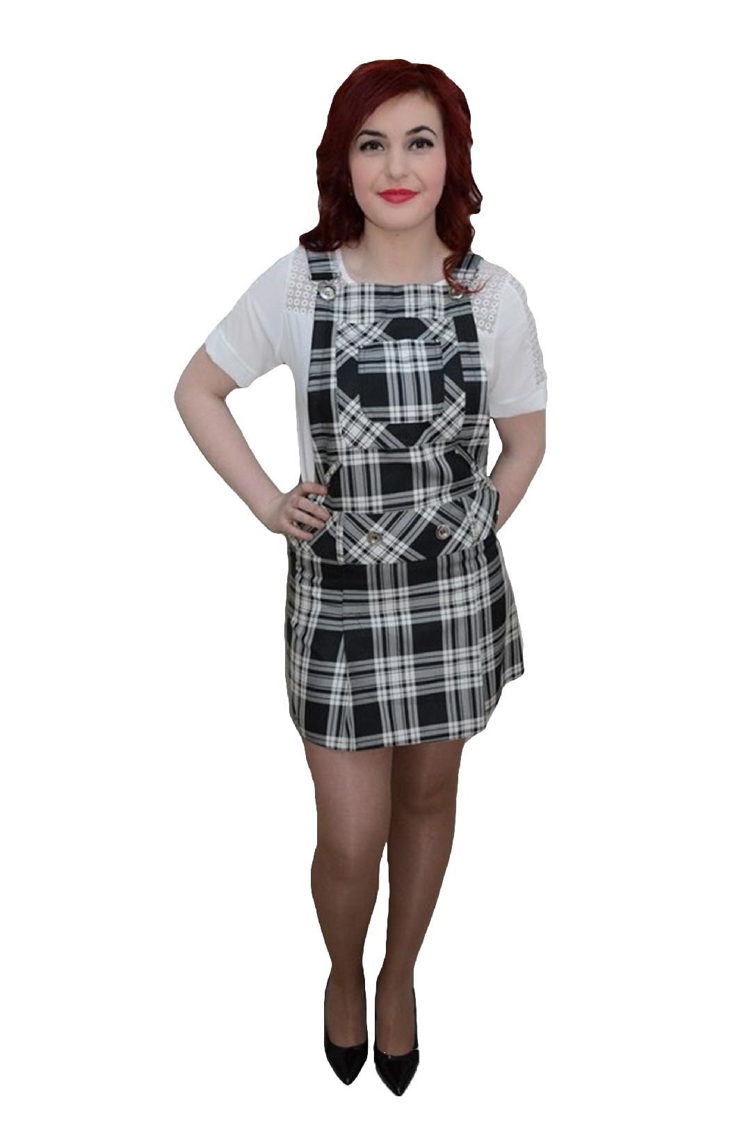 Fusta casual, design geometric fin,D&j Exclusive, Negru/Alb, 36