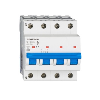 Intreruptor automat, Schrack, modular (MCB) AMPARO 6kA, C 16A, 3P+N Intreruptor automat, Schrack, modular (MCB) AMPARO 6kA, C 16A, 3P+N