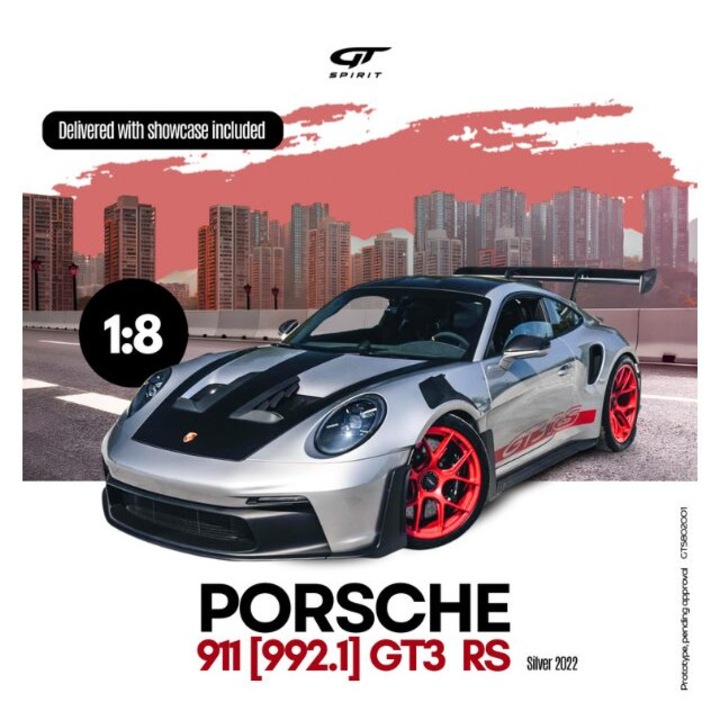 Porsche 911 [992.1] GT3 RS Silver 2022 autómodell 1:8 GT Spirit (GTS802001)