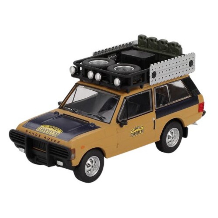 Range Rover autómodell, C. Swoboda és K. Mentel, a 1981-es Camel Trophy Sumatra győztesei, 1:64-es méretarányú Mini GT (MGT01144-L)