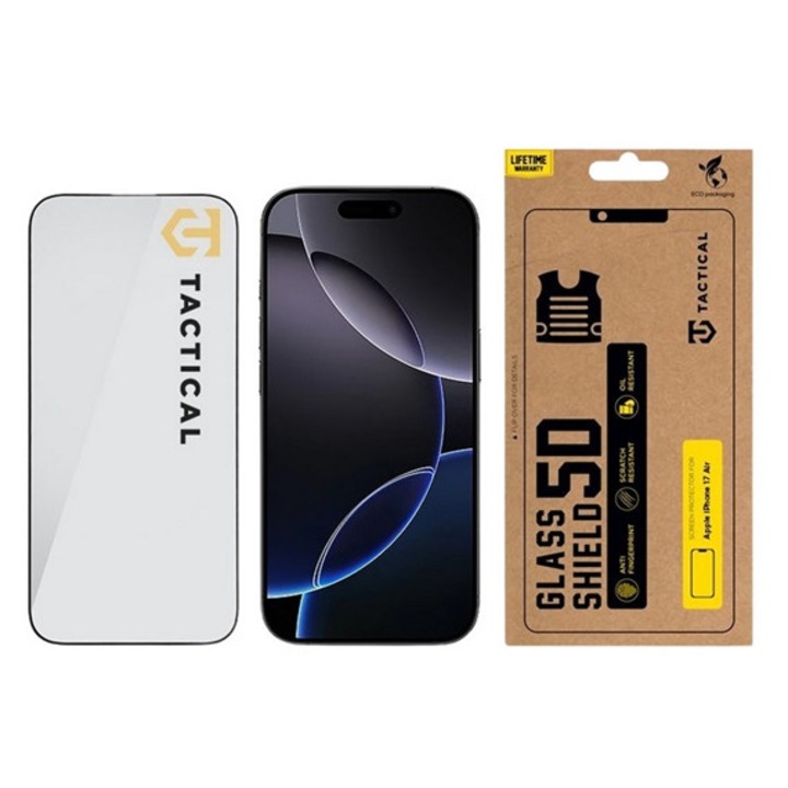 Tactical glass shield 5d képernyővédő üveg, 5d, 0.33mm, 9h, fekete, kompatibilis: iPhone Air