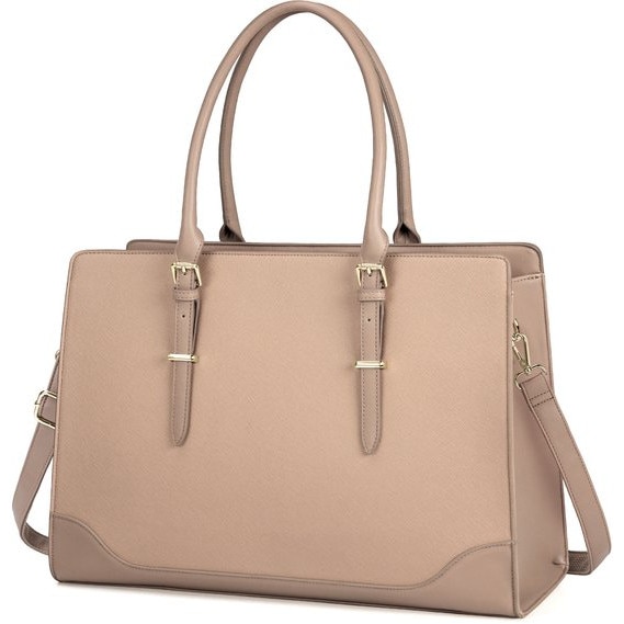 Geanta pentru laptop din PU cu 2 manere si banderola reglabila, pentru laptop 15,6" model K0443-emagCJ-9372, khaki, 40 x 30 x 10 cm