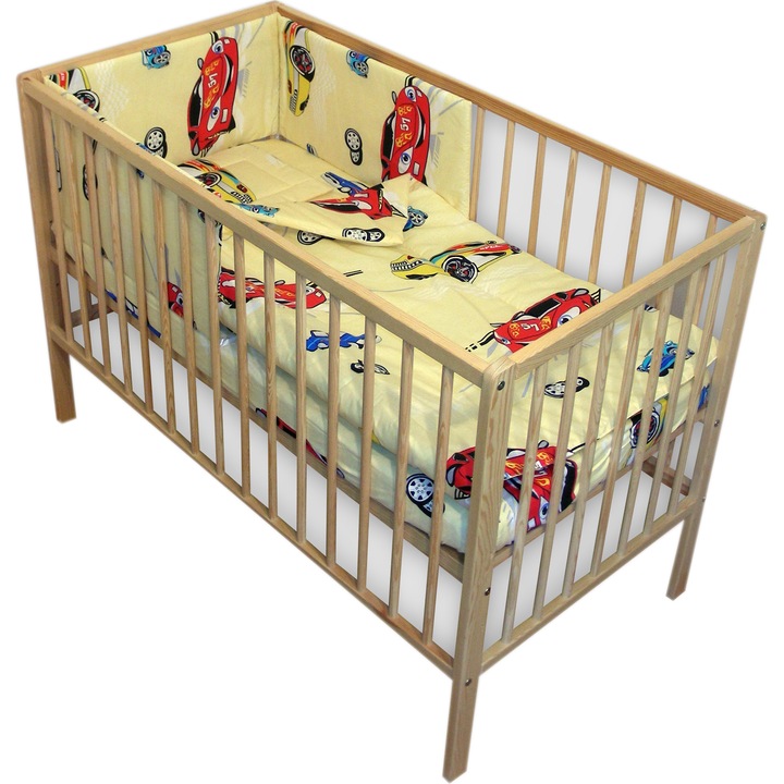 Lenjerie patut bebe cu 4 piese masinute