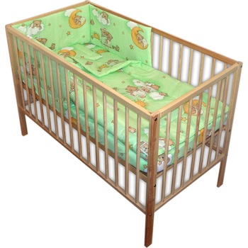 Lenjerie patut bebe cu 4 piese ursuletul somnoros verde Lenjerie patut bebe cu 4 piese ursuletul somnoros verde