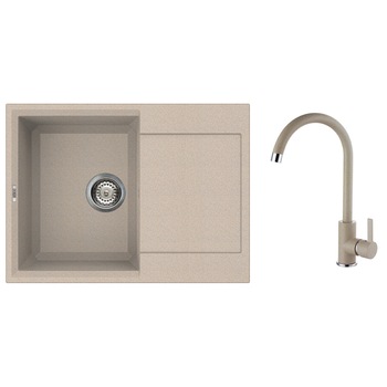 Set chiuveta granit Elleci Easy 135, 680 x 500 mm, adancime 210 mm, cuva reversibila + Baterie Elleci C01, cartus ceramic, Avena Set chiuveta granit Elleci Easy 135, 680 x 500 mm, adancime 210 mm, cuva reversibila + Baterie Elleci C01, cartus ceramic, Avena