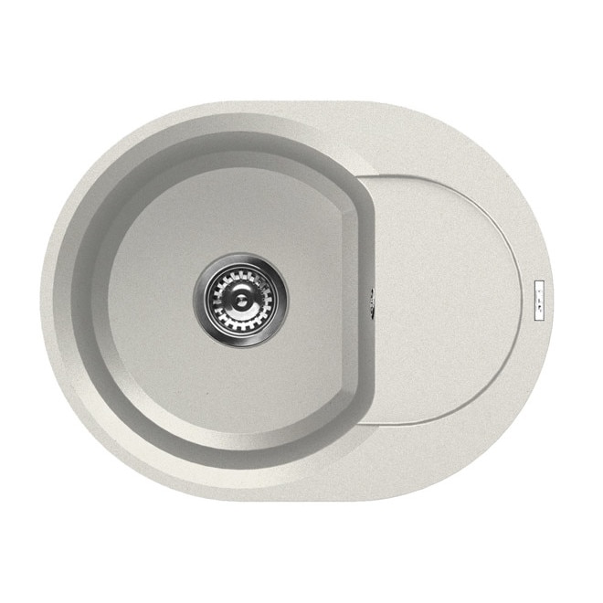 Chiuveta granitek Elleci Easy Round 600, 600 x 470 mm, adancime 200 mm, cuva reversibila, Bianco Titano G68