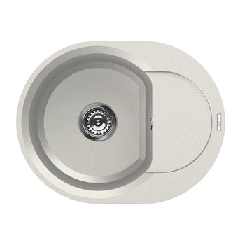 Chiuveta granitek Elleci Easy Round 600, 600 x 470 mm, adancime 200 mm, cuva reversibila, Bianco Titano G68 Chiuveta granitek Elleci Easy Round 600, 600 x 470 mm, adancime 200 mm, cuva reversibila, Bianco Titano G68