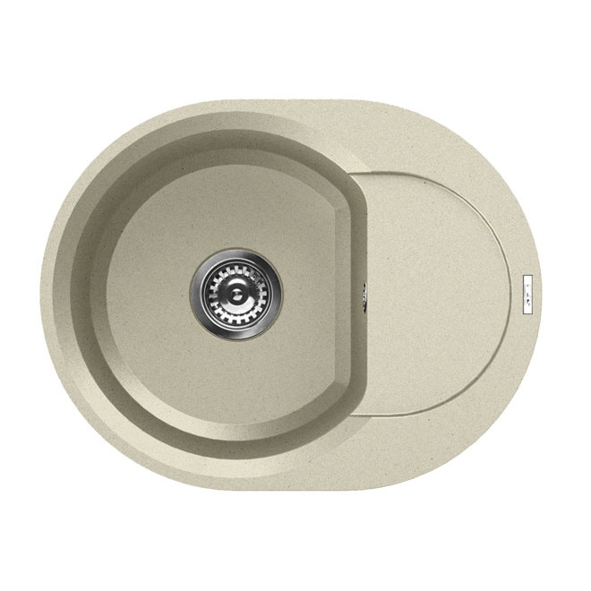 Chiuveta granitek Elleci Easy Round 600, 600 x 470 mm, adancime 200 mm, cuva reversibila, Bianco Antico G62