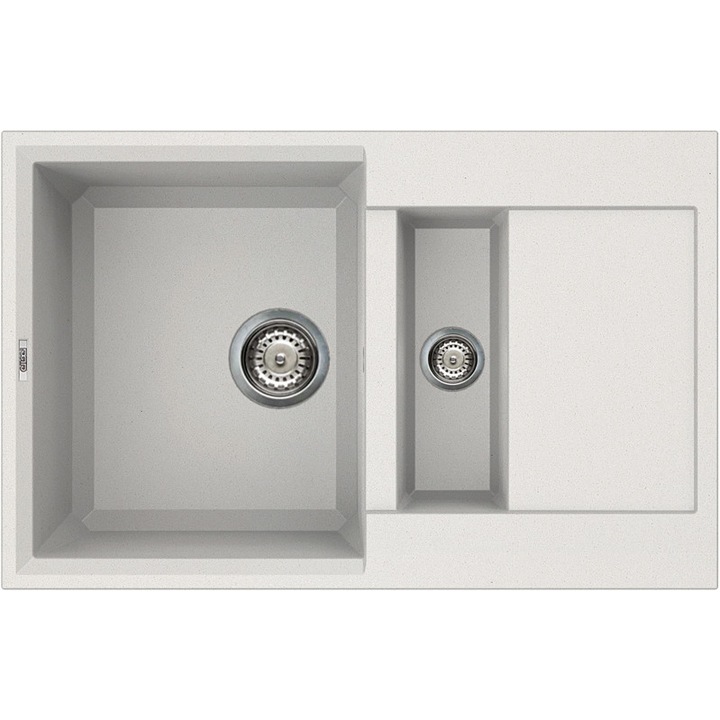 Chiuveta granitek Easy 325, 780 x 500 mm, adancime 220/120 mm, cuva reversibila, Bianco Titano G68