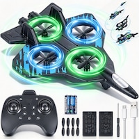 Avion cu telecomanda, Bedee, 2 baterii, decolare/aterizare cu un singur buton, mentinerea altitudinii, durata lunga de viata a bateriei, rasturnare la 360°, zbor circular, rezistent la impact si durabil, Negru +Albastru