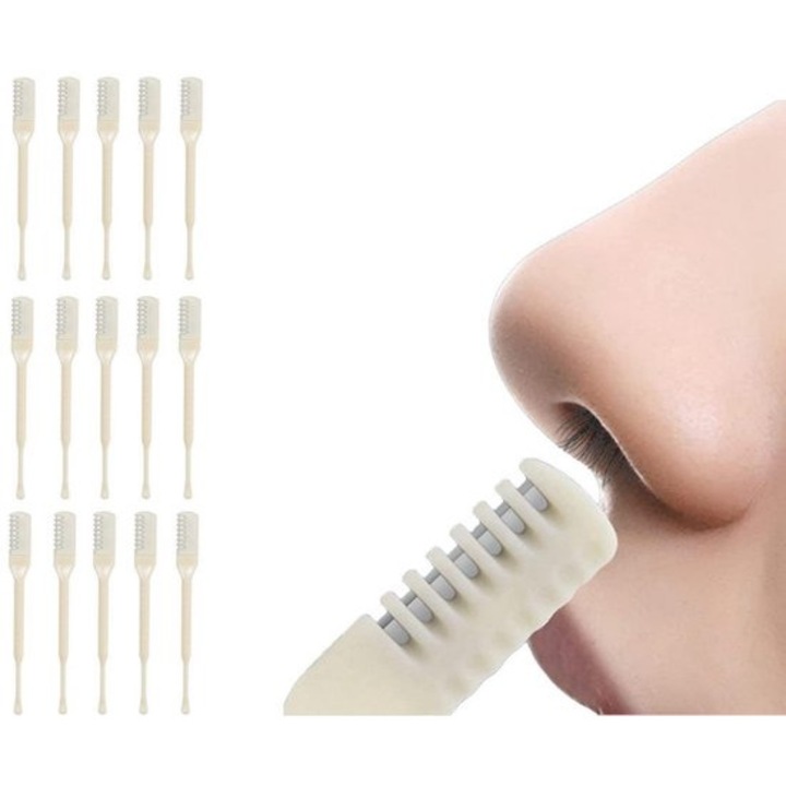Trimmer pentru nas manual, rotativ 360°, din metal si plastic, crem, set 15 buc., 8,3 x 1 cm