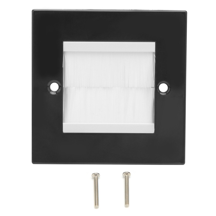 Placa de perete pentru trecere cabluri 0803BM-BSTY00117328, cu perie, ABS, negru/alb, 8.5x8.5 cm