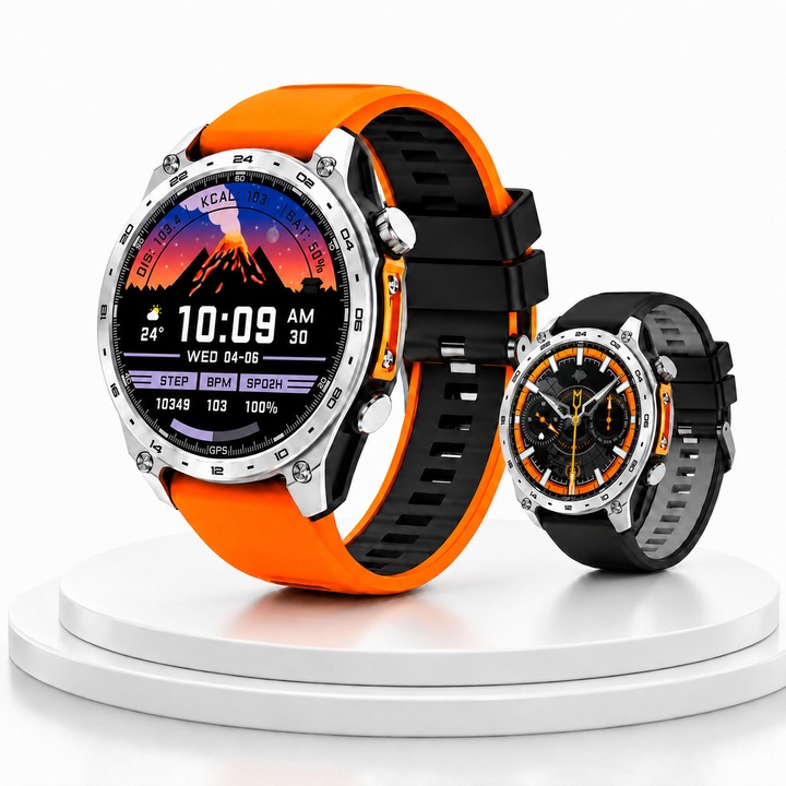 Smartwatch Sport METISTA® HD300 Pro, Ecran AMOLED 1.43 inch 466x466, GPS Integrat(Harti Offline),4GB RAM, Apeluri Bluetooth 5.4, Ritm Cardiac, Somn, Lanterna LED, 3ATM, Baterie 530mAh, Android/iOS