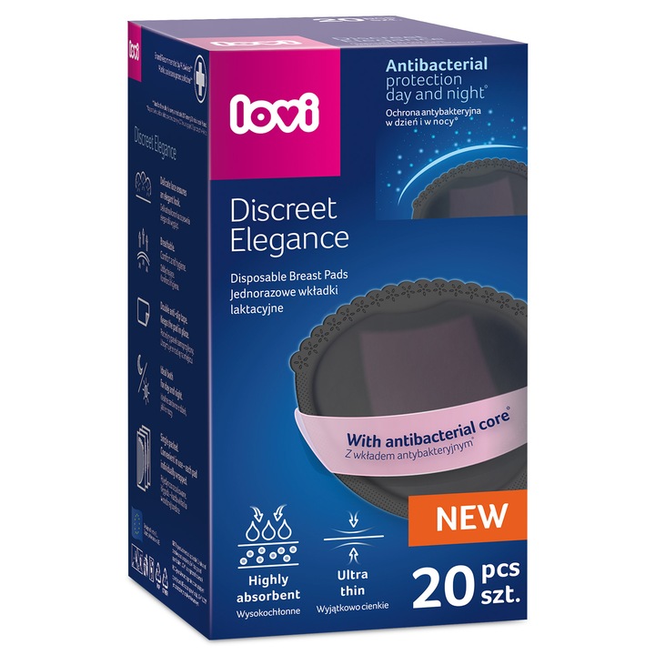 LOVI Antibakteriális melltartóbetét Discreet Elegance, fekete, 20 db