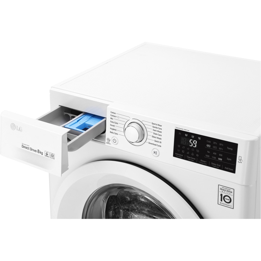 Masina de spalat rufe LG F2J5TN3W, 8 kg, 1200 RPM, Direct Drive, Clasa A+++, 60 cm, Alb